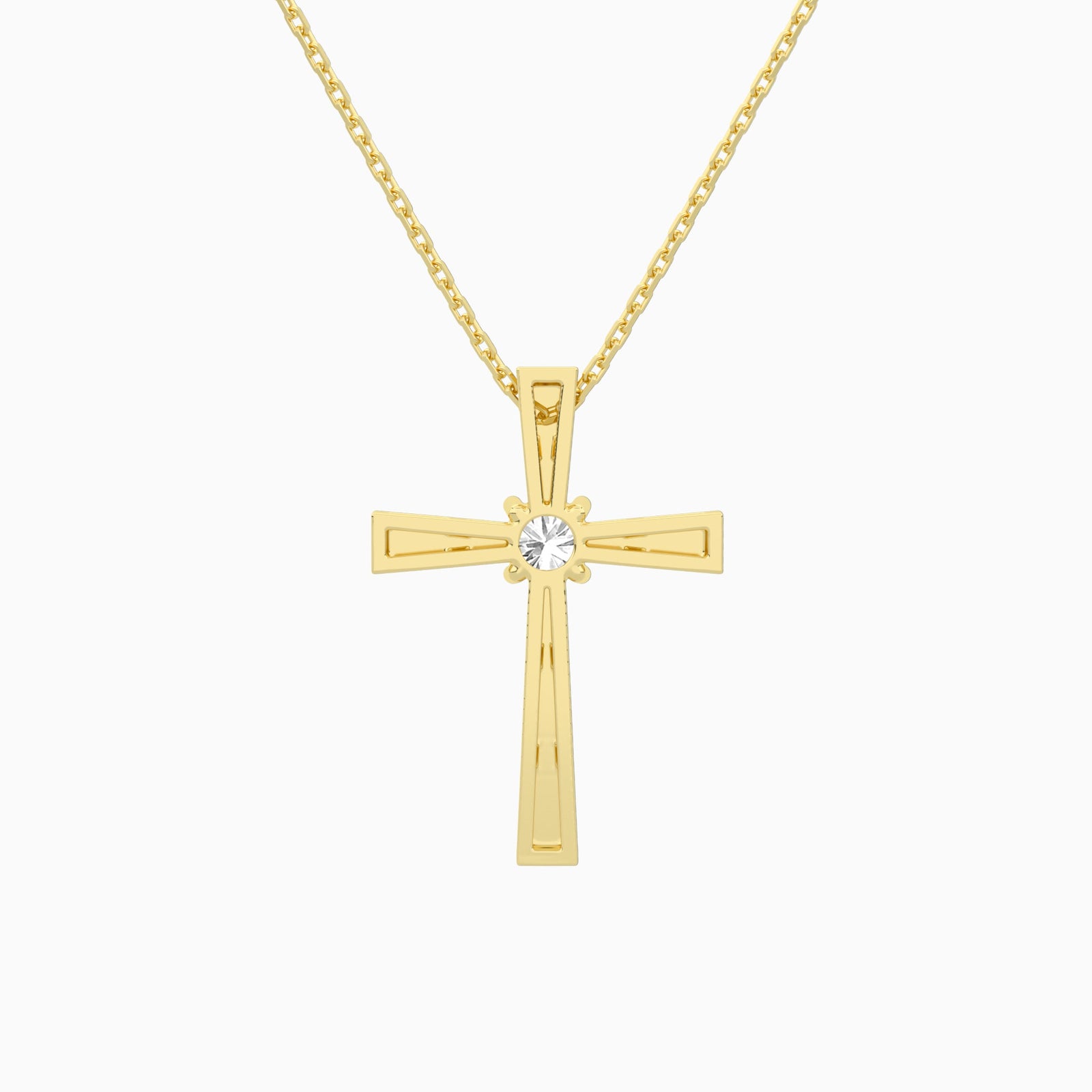 Round Solitaire Lab Grown Diamond Cross Pendant Necklace In 14K Yellow Gold - Back View