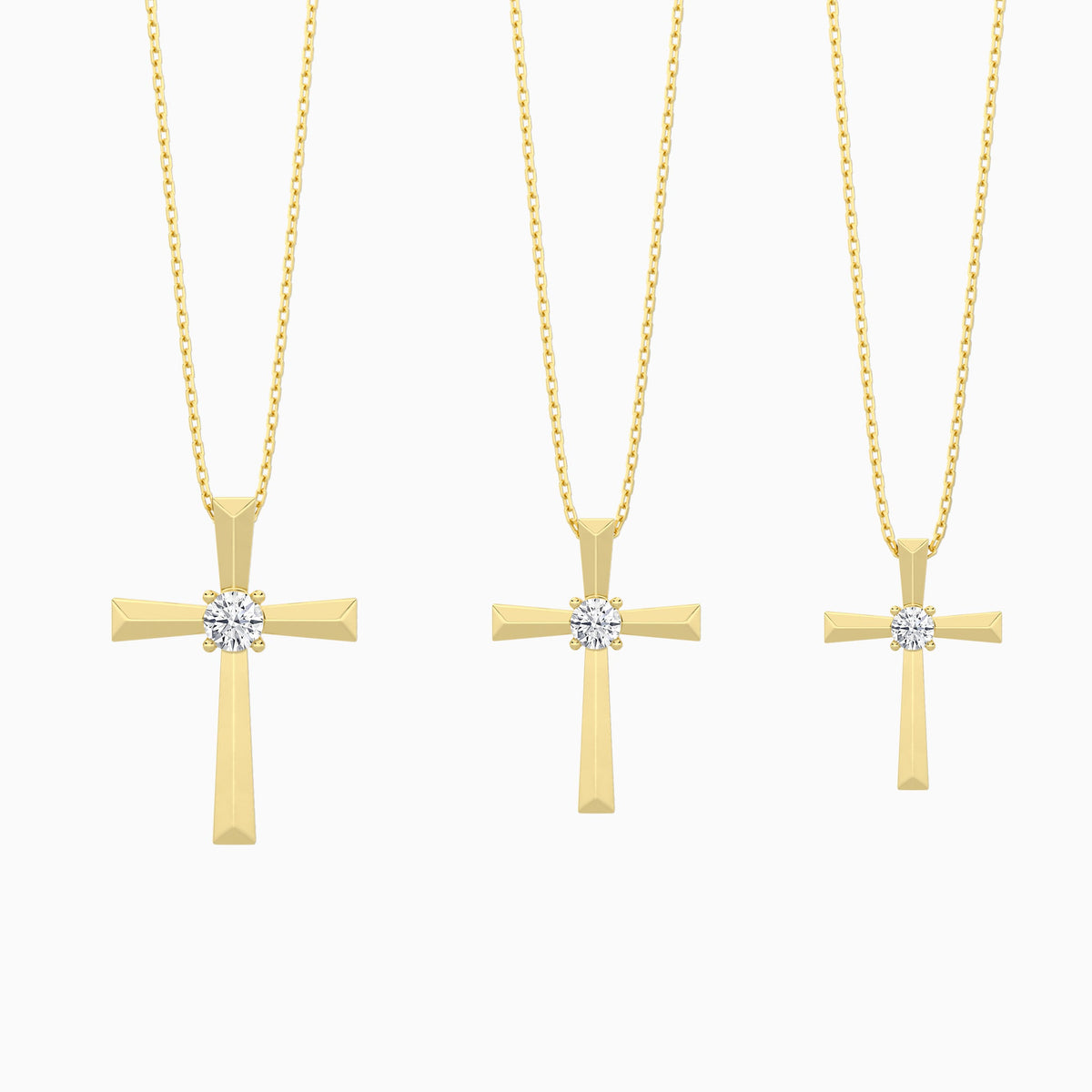 Three Different Size of Round Solitaire Lab Grown Diamond Cross Pendant Necklace
