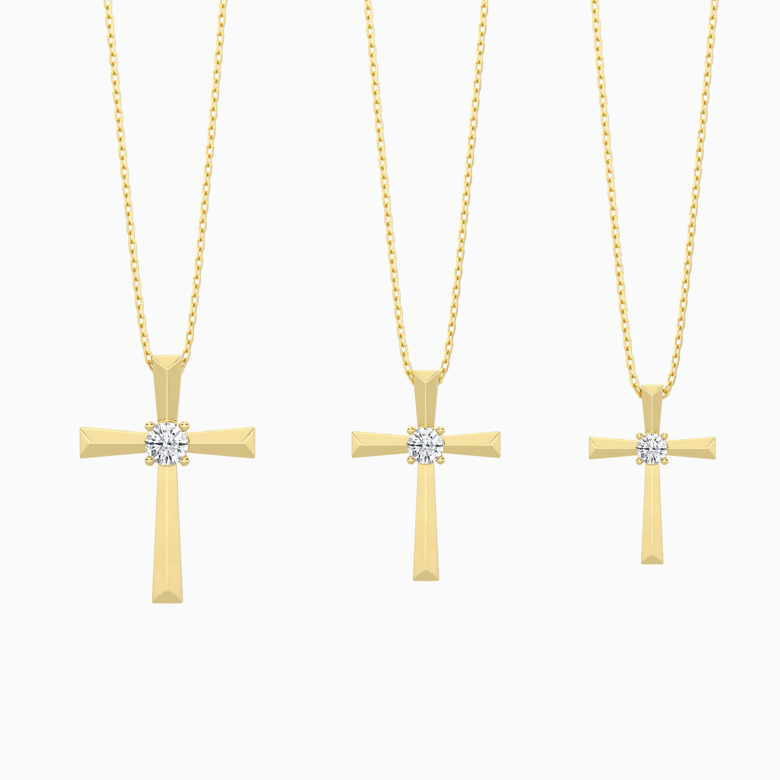 Three Different Size of Round Solitaire Lab Grown Diamond Cross Pendant Necklace