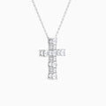 Round Lab Grown Diamond Prong Set Cross Pendant Necklace In Platinum - Front Angle View