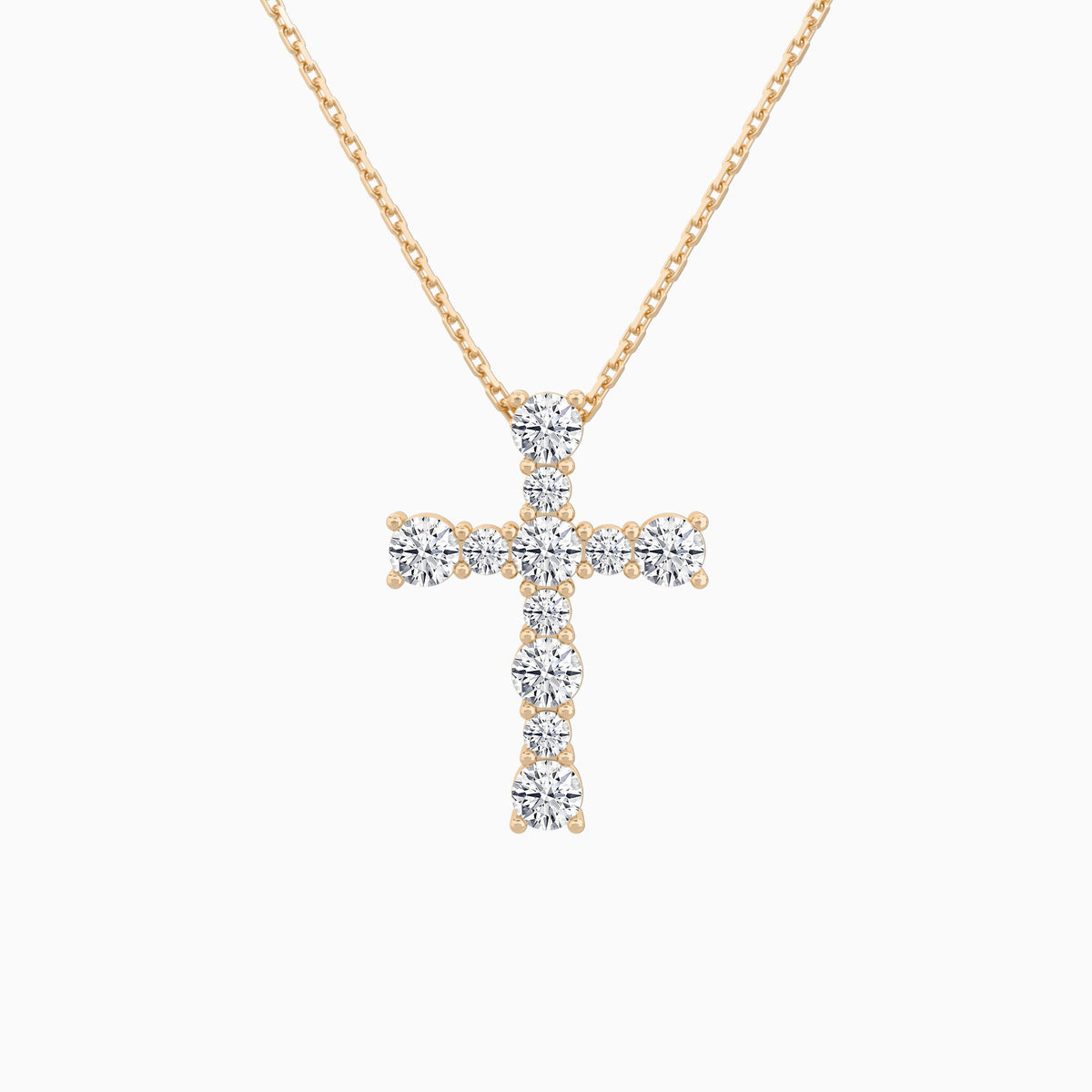 Round Lab Grown Diamond Prong Set Cross Pendant Necklace In 14K Rose Gold - Lucenjuri