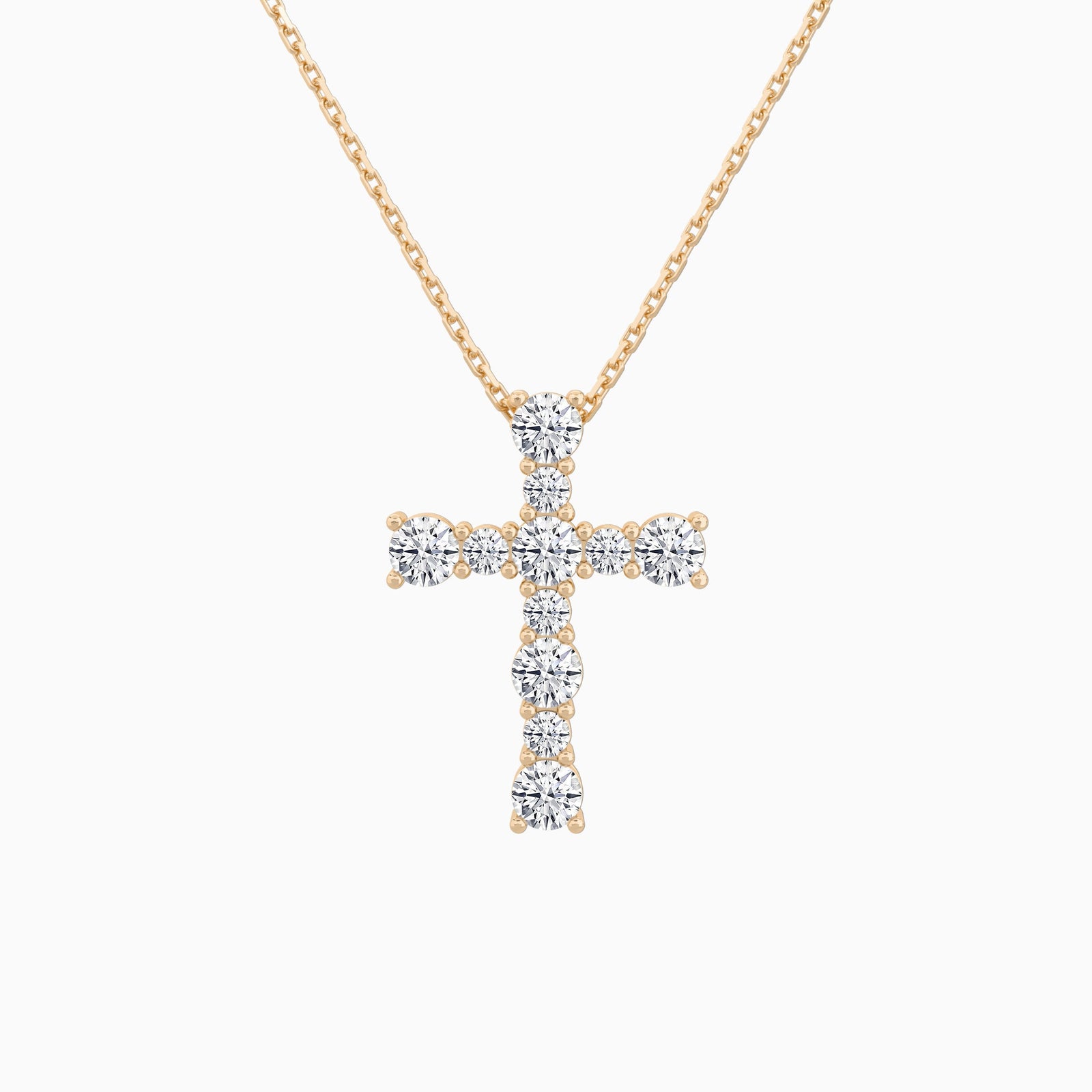 Round Lab Grown Diamond Prong Set Cross Pendant Necklace In 14K Rose Gold - Lucenjuri