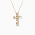Round Lab Grown Diamond Prong Set Cross Pendant Necklace In 14K Rose Gold - Front Angle View