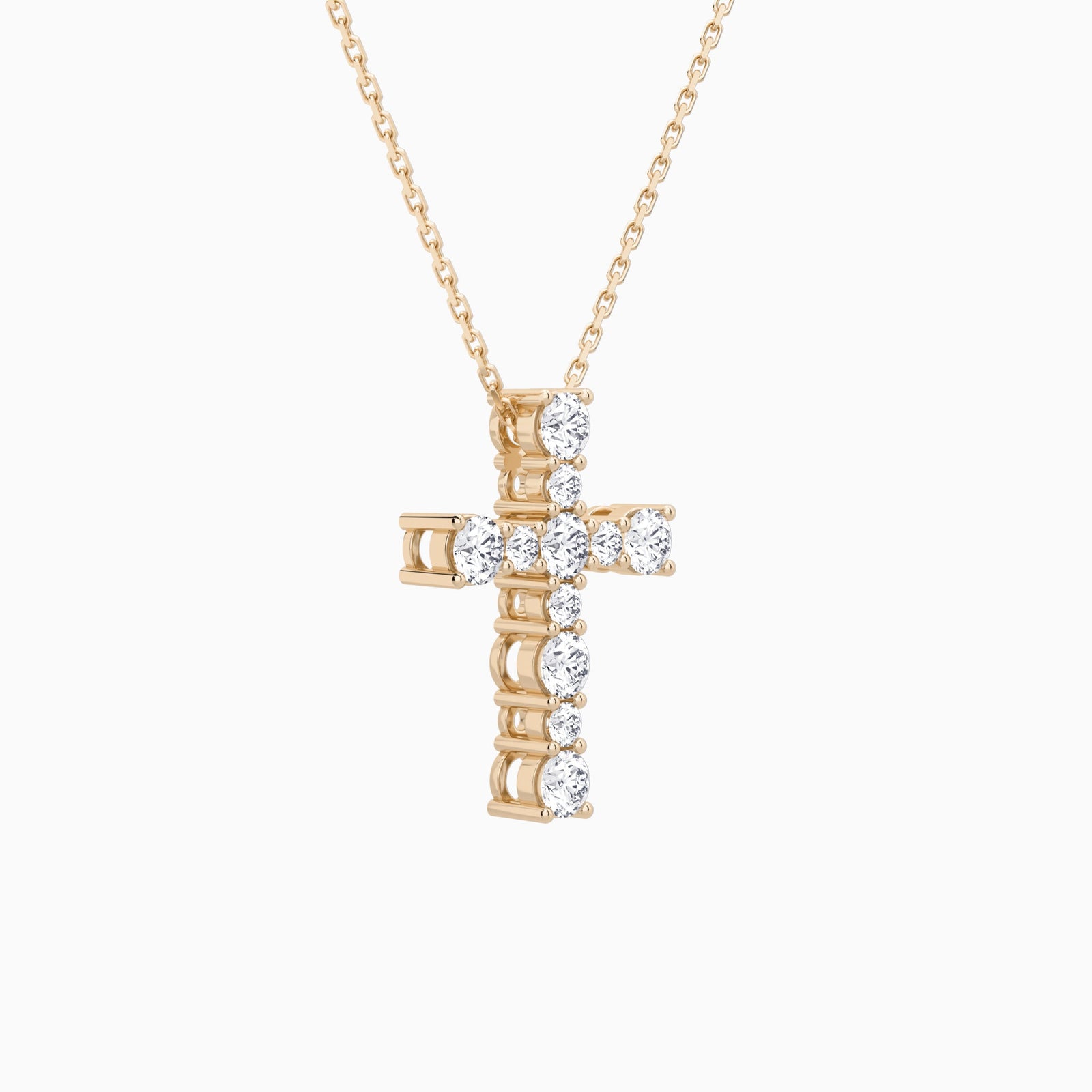 Round Lab Grown Diamond Prong Set Cross Pendant Necklace In 14K Rose Gold - Front Angle View
