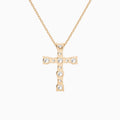 Round Lab Grown Diamond Prong Set Cross Pendant Necklace In 14K Rose Gold - Back View
