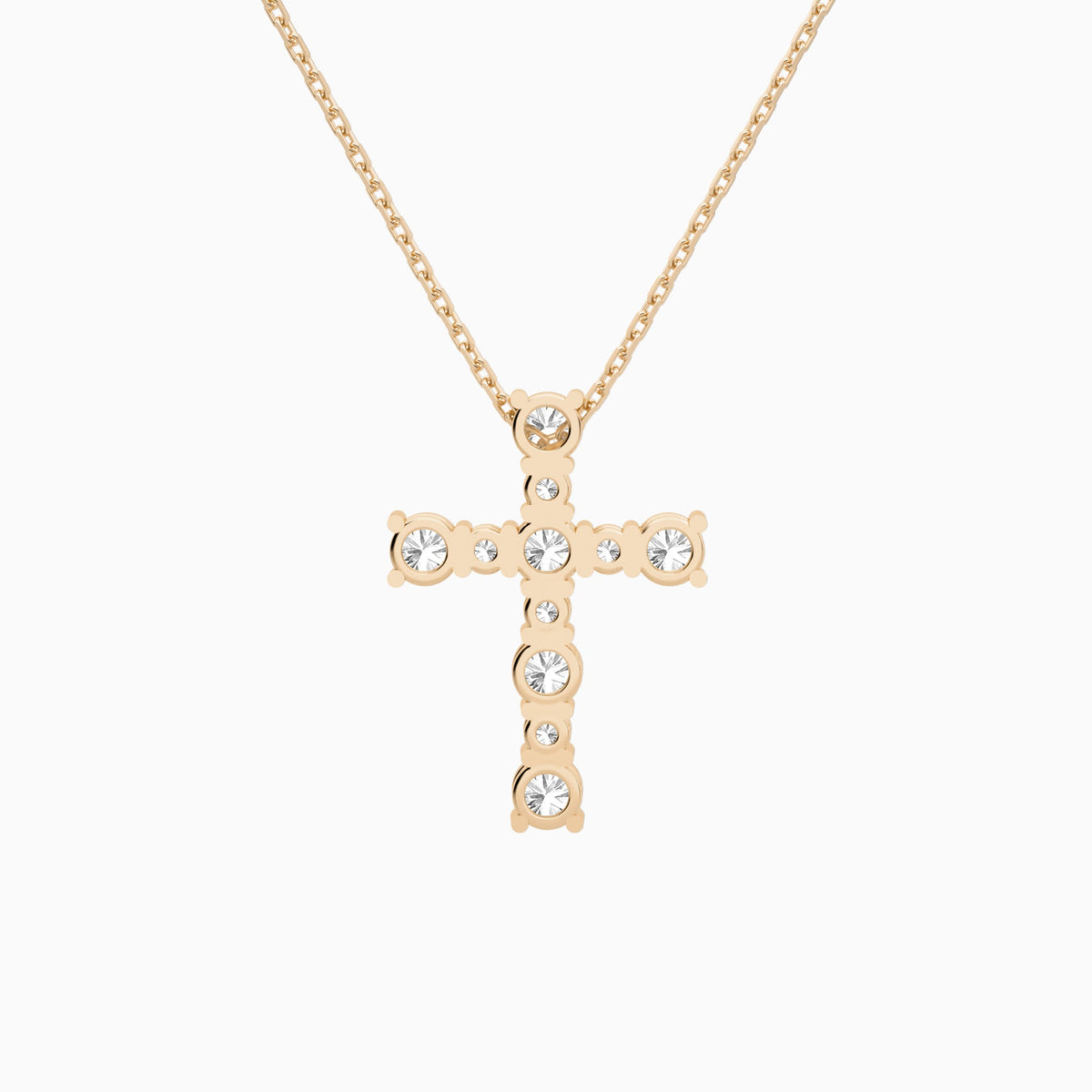Round Lab Grown Diamond Prong Set Cross Pendant Necklace In 14K Rose Gold - Back View