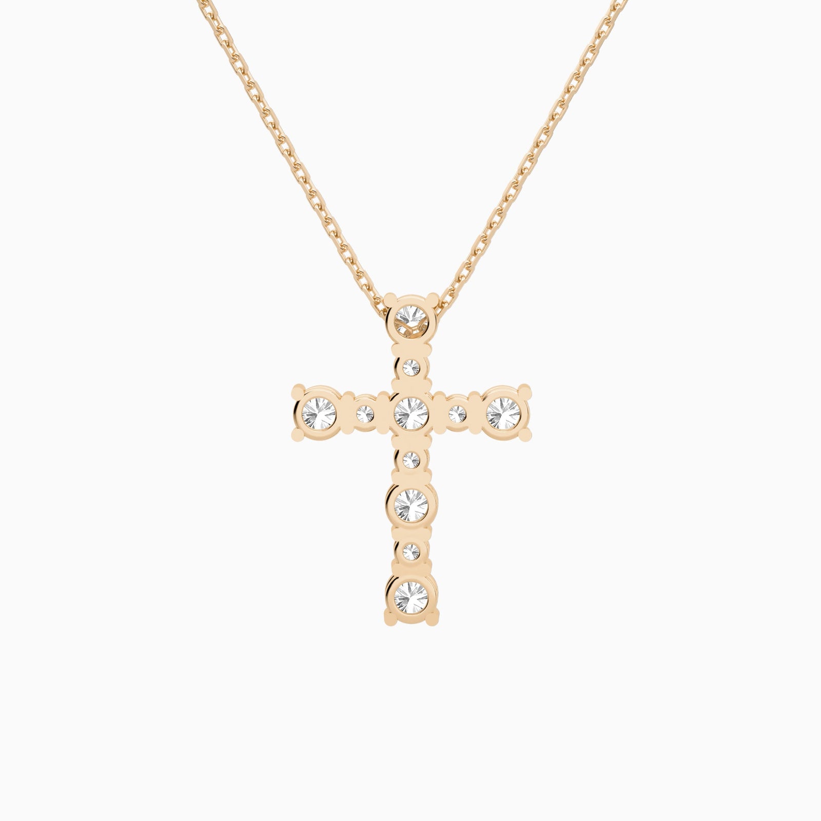 Round Lab Grown Diamond Prong Set Cross Pendant Necklace In 14K Rose Gold - Back View