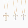 Three Different Size of Round Lab Grown Diamond Prong Set Cross Pendant Necklace