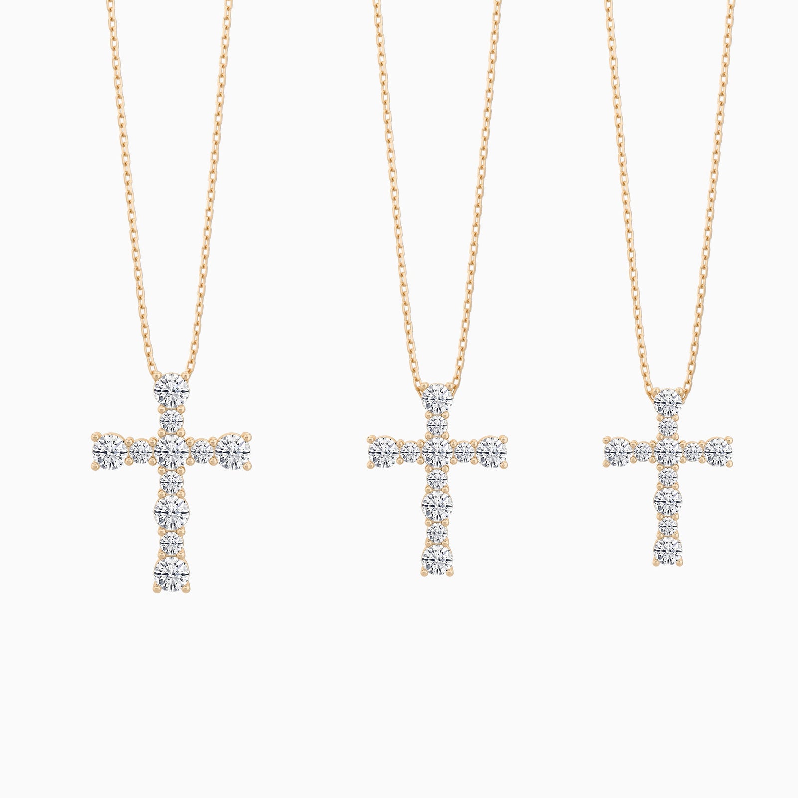Three Different Size of Round Lab Grown Diamond Prong Set Cross Pendant Necklace