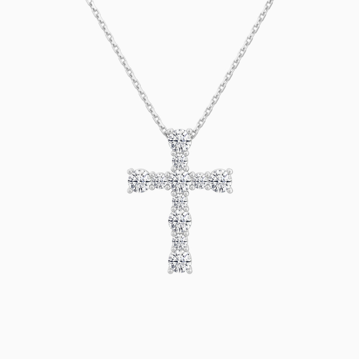 Round Lab Grown Diamond Prong Set Cross Pendant Necklace In 18K White Gold - Lucenjuri