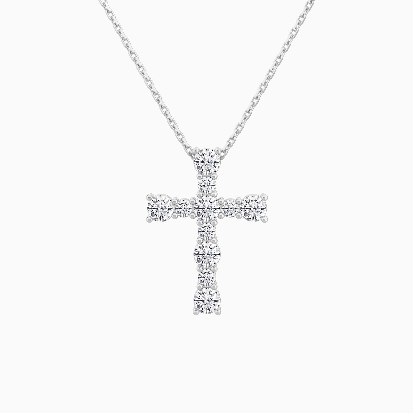 Round Lab Grown Diamond Prong Set Cross Pendant Necklace In 14K White Gold - Lucenjuri