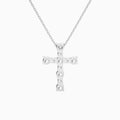 Round Lab Grown Diamond Prong Set Cross Pendant Necklace In 14K White Gold - Back View