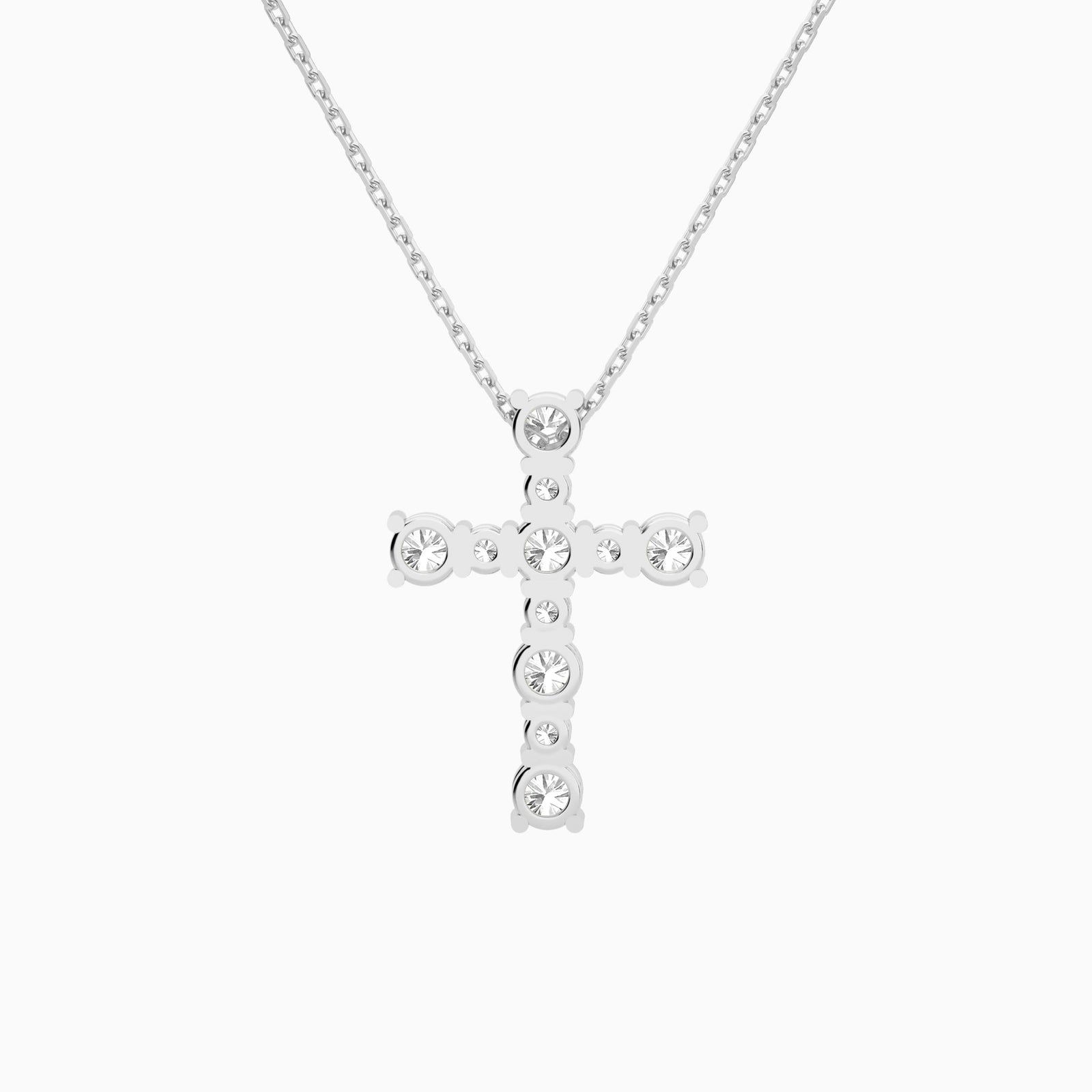 Round Lab Grown Diamond Prong Set Cross Pendant Necklace In 14K White Gold - Back View