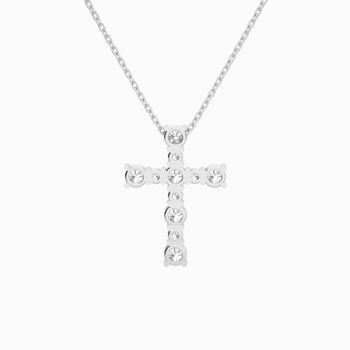 Round Lab Grown Diamond Prong Set Cross Pendant Necklace In 18K White Gold - Back View