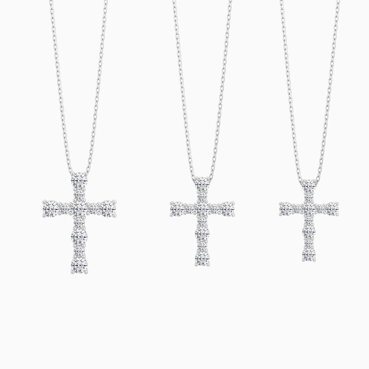 Three Different Size of Round Lab Grown Diamond Prong Set Cross Pendant Necklace