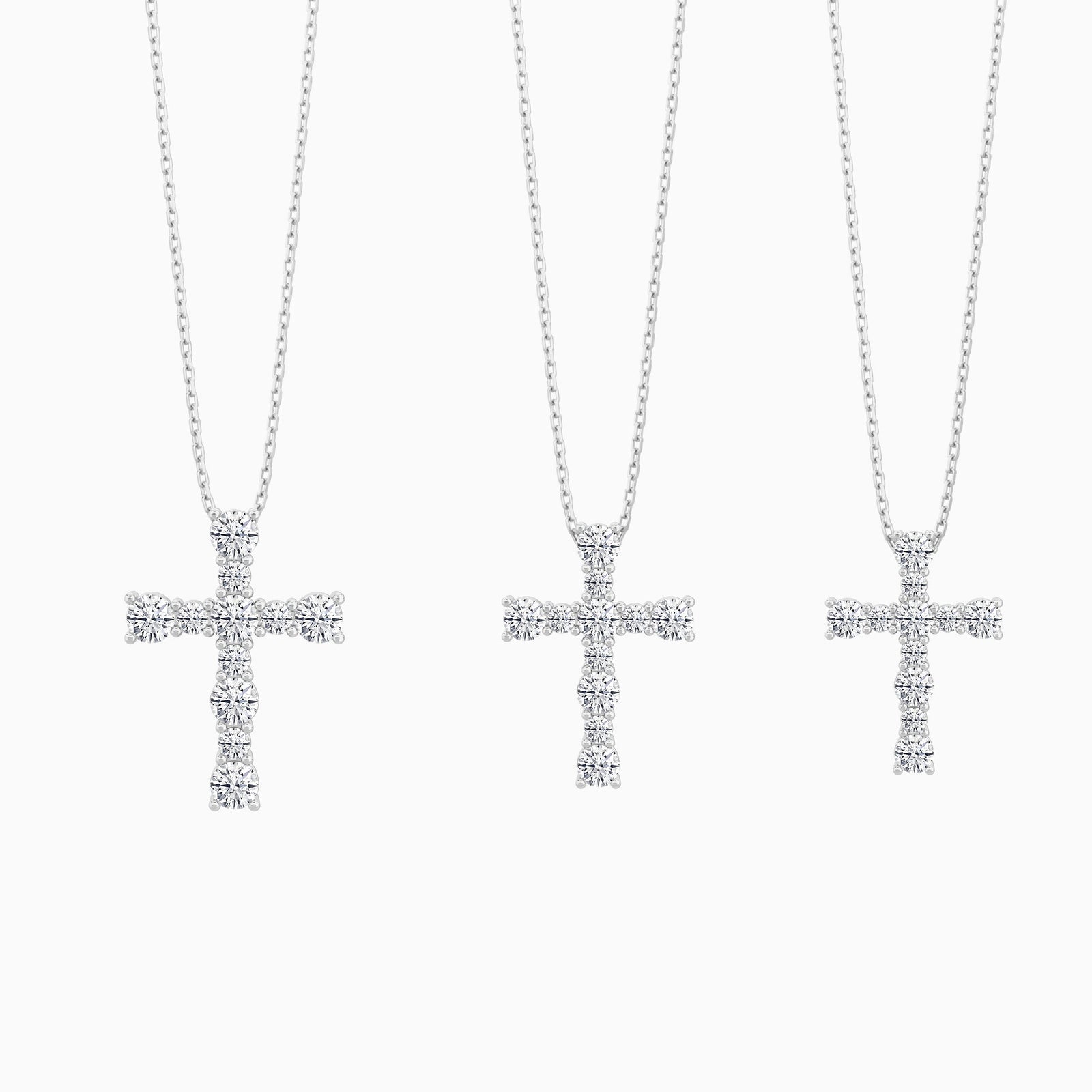 Three Different Size of Round Lab Grown Diamond Prong Set Cross Pendant Necklace