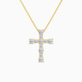 Round Lab Grown Diamond Prong Set Cross Pendant Necklace In 14K Yellow Gold - Lucenjuri