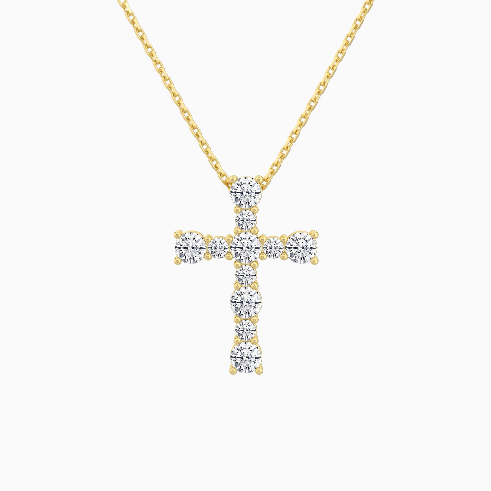 Round Lab Grown Diamond Prong Set Cross Pendant Necklace In 14K Yellow Gold - Lucenjuri