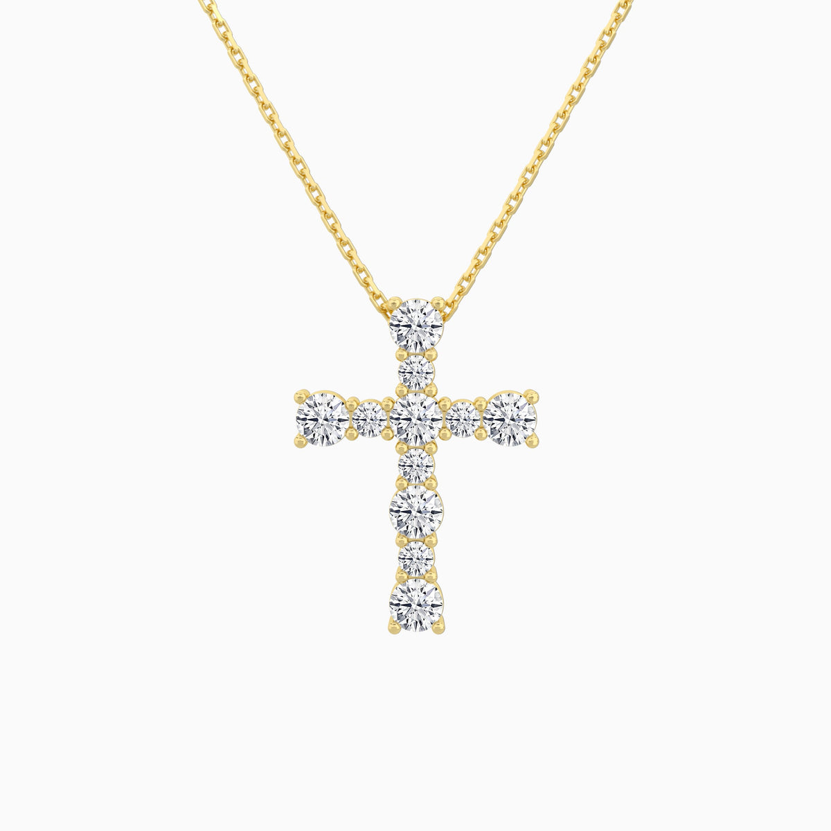 Round Lab Grown Diamond Prong Set Cross Pendant Necklace In 18K Yellow Gold - Lucenjuri