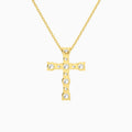 Round Lab Grown Diamond Prong Set Cross Pendant Necklace In 14K Yellow Gold - Back View
