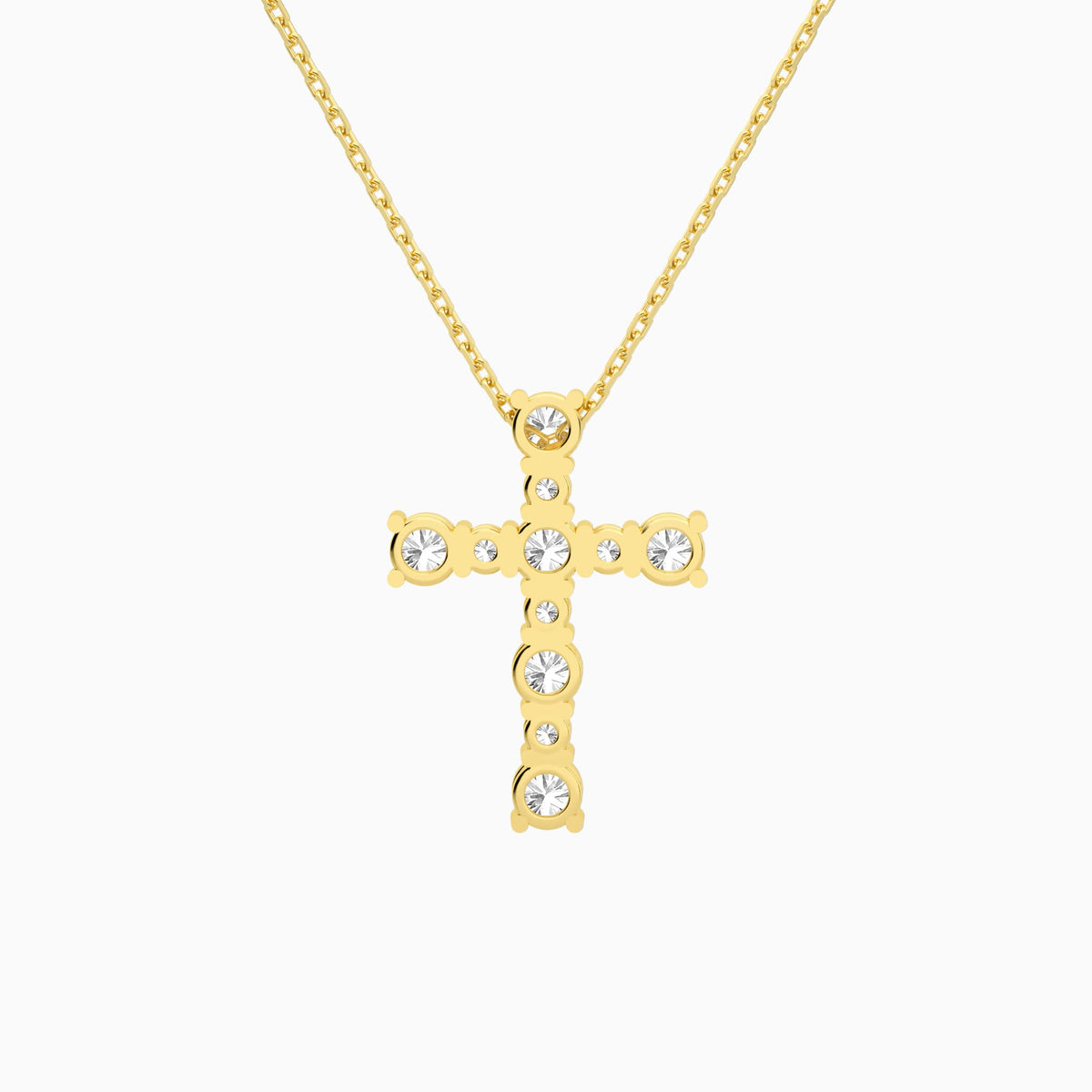 Round Lab Grown Diamond Prong Set Cross Pendant Necklace In 14K Yellow Gold - Back View