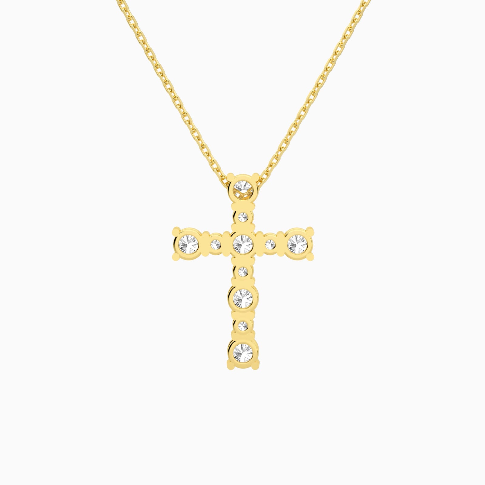 Round Lab Grown Diamond Prong Set Cross Pendant Necklace In 18K Yellow Gold - Back View