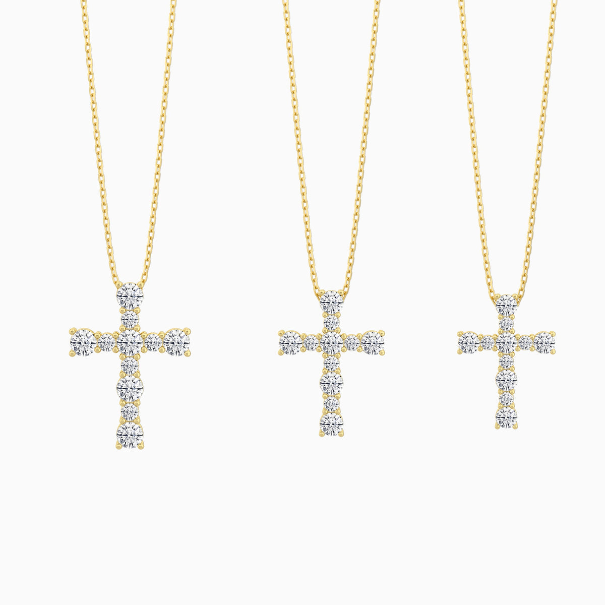 Three Different Size of Round Lab Grown Diamond Prong Set Cross Pendant Necklace