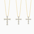 Three Different Size of Round Lab Grown Diamond Prong Set Cross Pendant Necklace
