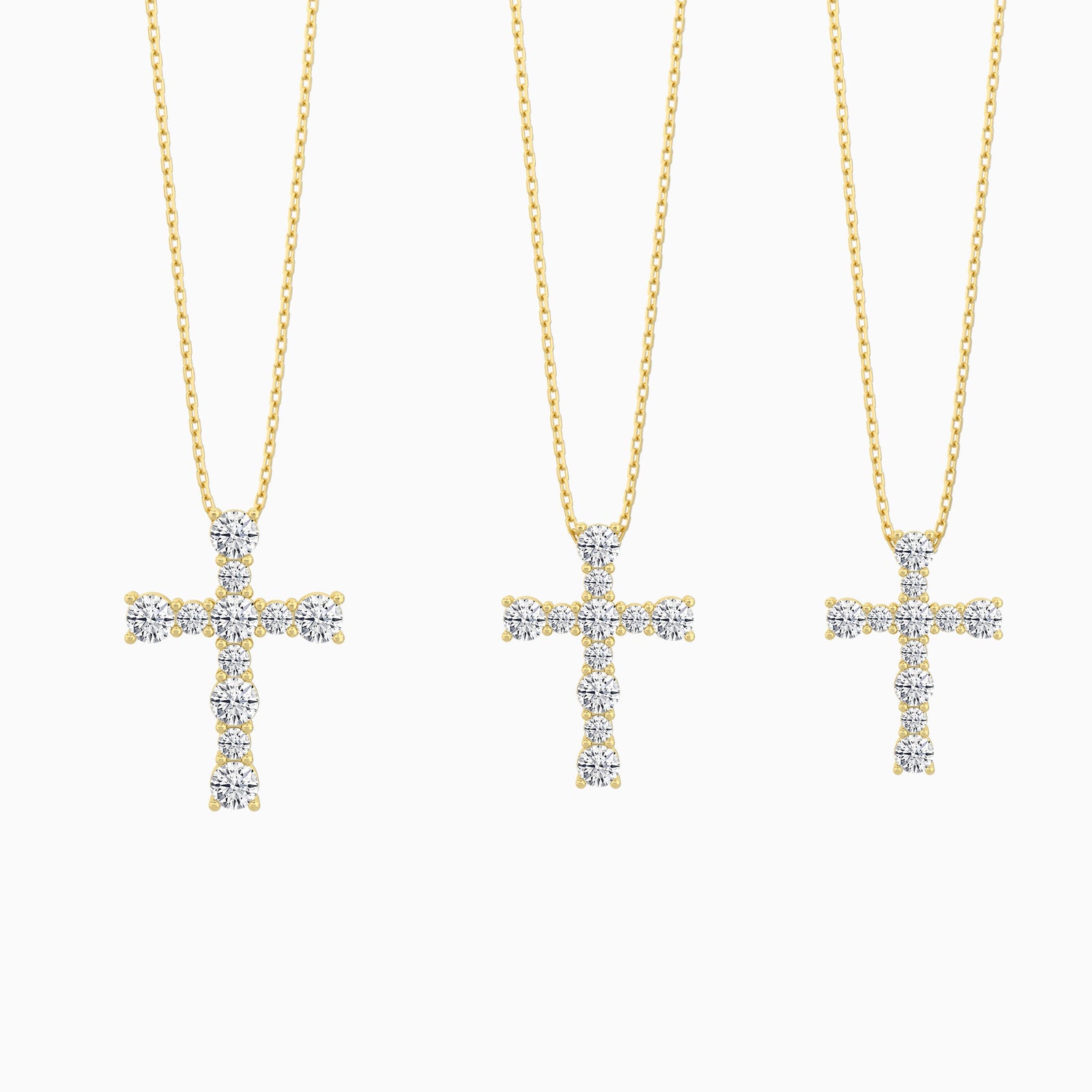 Three Different Size of Round Lab Grown Diamond Prong Set Cross Pendant Necklace