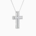Lab Grown Diamond Pavé Edge Cross Pendant Necklace In Platinum - Front Angle View