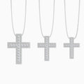 Three Different Size of Lab Grown Diamond Pavé Edge Cross Pendant Necklace