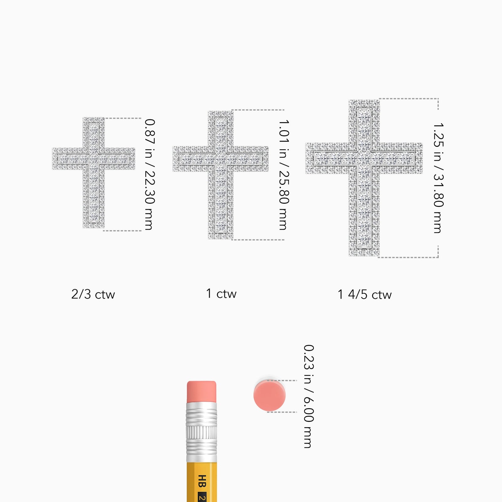 Lab Grown Diamond Pavé Edge Cross Pendant Necklace In Platinum - Size Comparison