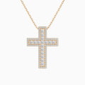 Lab Grown Diamond Pavé Edge Cross Pendant Necklace In 14K Rose Gold - Lucenjuri