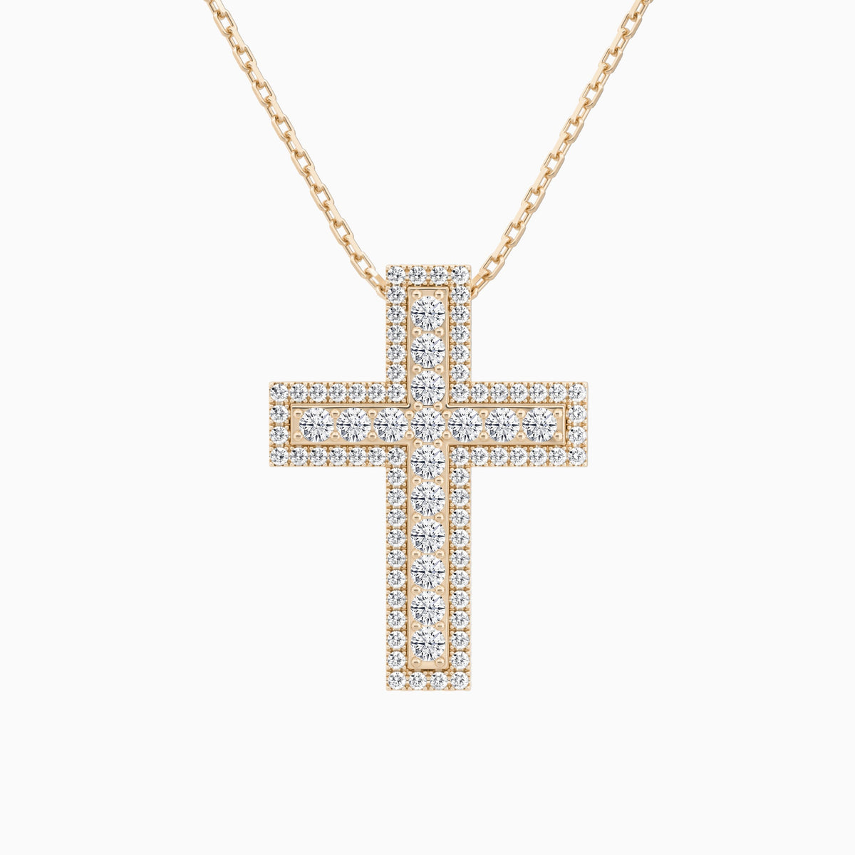 Lab Grown Diamond Pavé Edge Cross Pendant Necklace In 14K Rose Gold - Lucenjuri