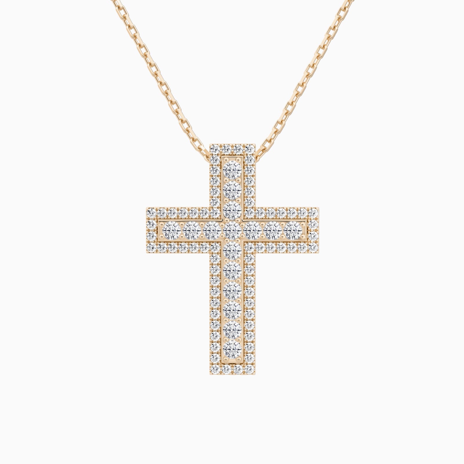 Lab Grown Diamond Pavé Edge Cross Pendant Necklace In 14K Rose Gold - Lucenjuri