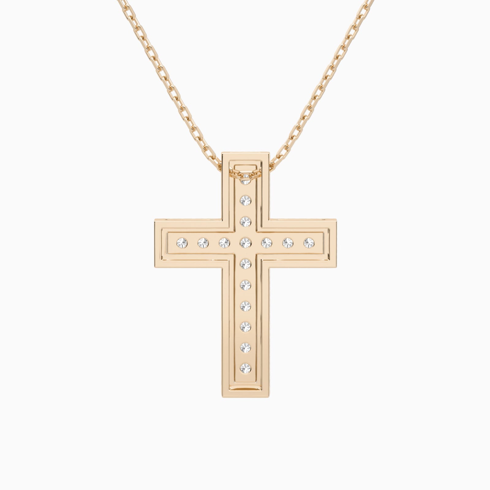 Lab Grown Diamond Pavé Edge Cross Pendant Necklace In 14K Rose Gold - Back View