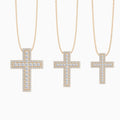 Three Different Size of Lab Grown Diamond Pavé Edge Cross Pendant Necklace