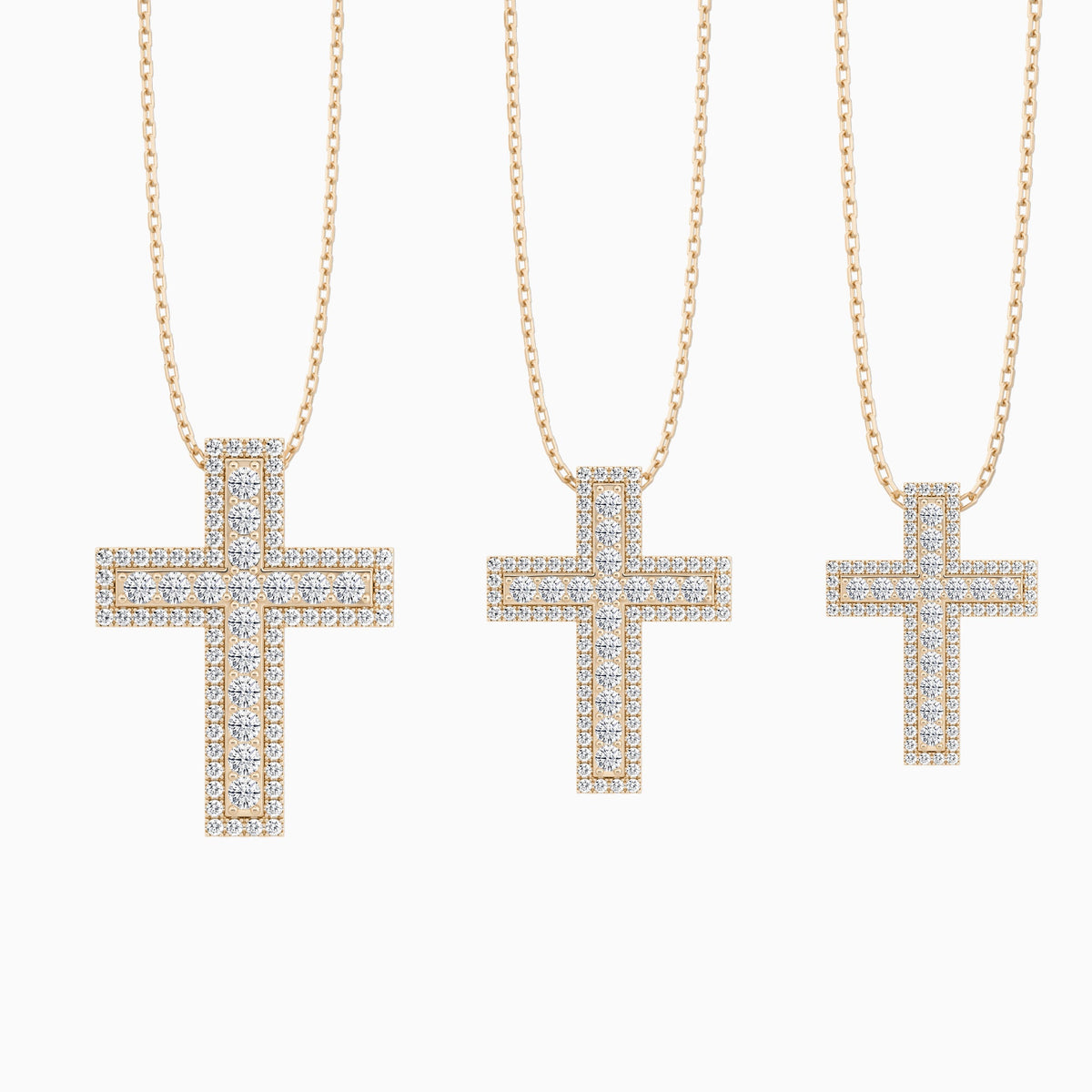 Three Different Size of Lab Grown Diamond Pavé Edge Cross Pendant Necklace