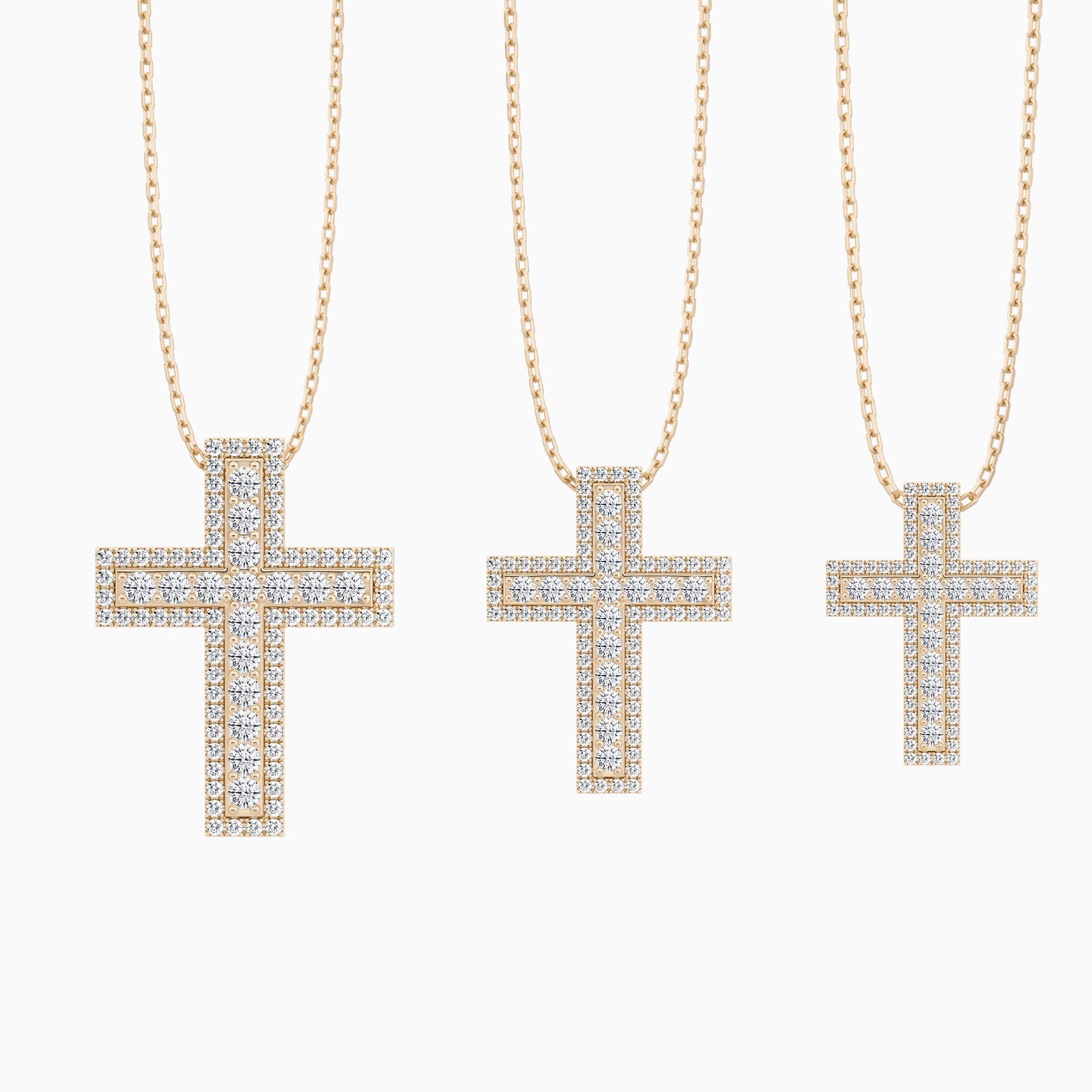 Three Different Size of Lab Grown Diamond Pavé Edge Cross Pendant Necklace