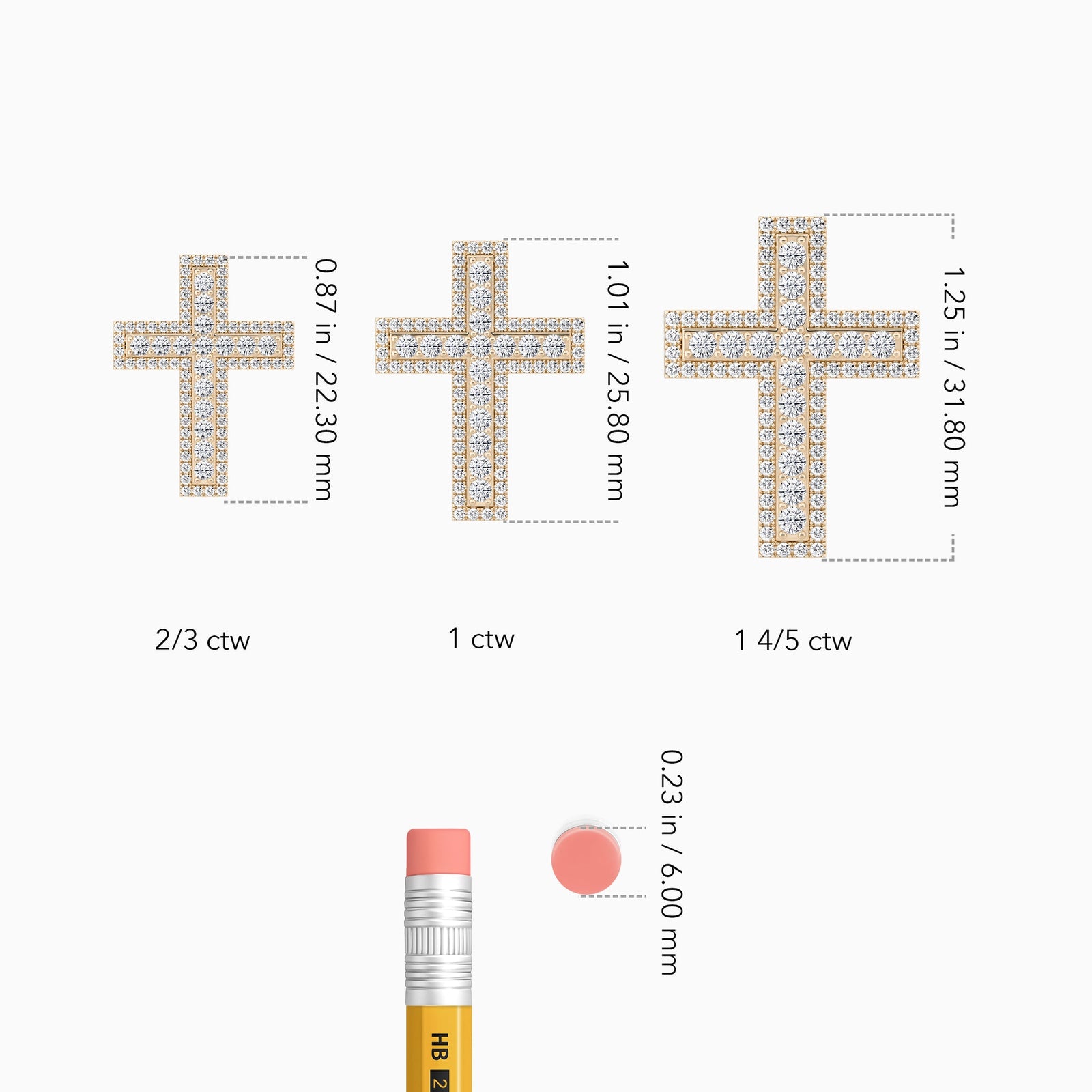 Lab Grown Diamond Pavé Edge Cross Pendant Necklace In 14K Rose Gold - Size Comparison