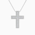 Lab Grown Diamond Pavé Edge Cross Pendant Necklace In 14K White Gold - Lucenjuri