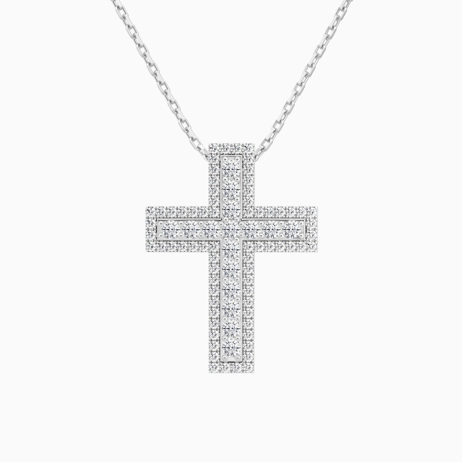 Lab Grown Diamond Pavé Edge Cross Pendant Necklace In 14K White Gold - Lucenjuri