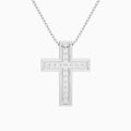 Lab Grown Diamond Pavé Edge Cross Pendant Necklace In 14K White Gold - Back View