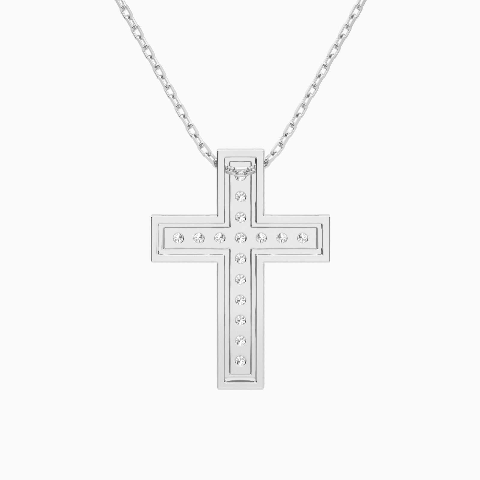 Lab Grown Diamond Pavé Edge Cross Pendant Necklace In 14K White Gold - Back View