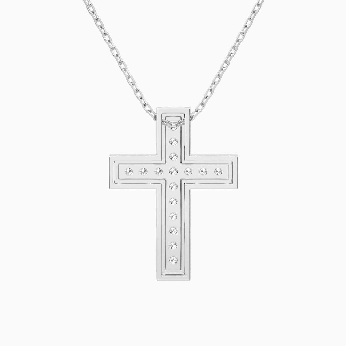 Lab Grown Diamond Pavé Edge Cross Pendant Necklace In 18K White Gold - Back View