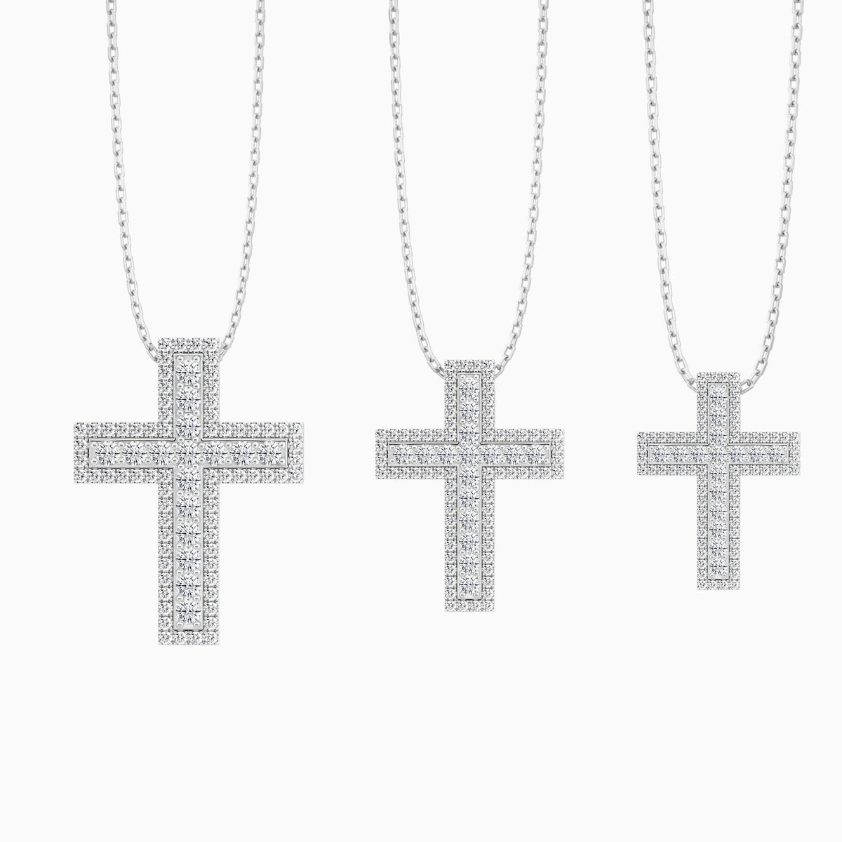Three Different Size of Lab Grown Diamond Pavé Edge Cross Pendant Necklace