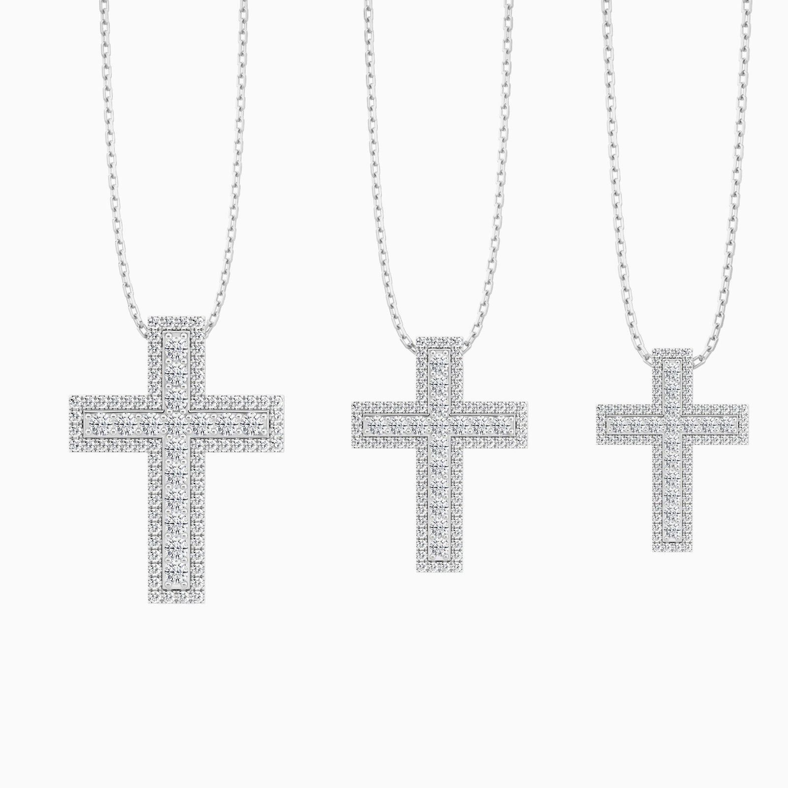 Three Different Size of Lab Grown Diamond Pavé Edge Cross Pendant Necklace