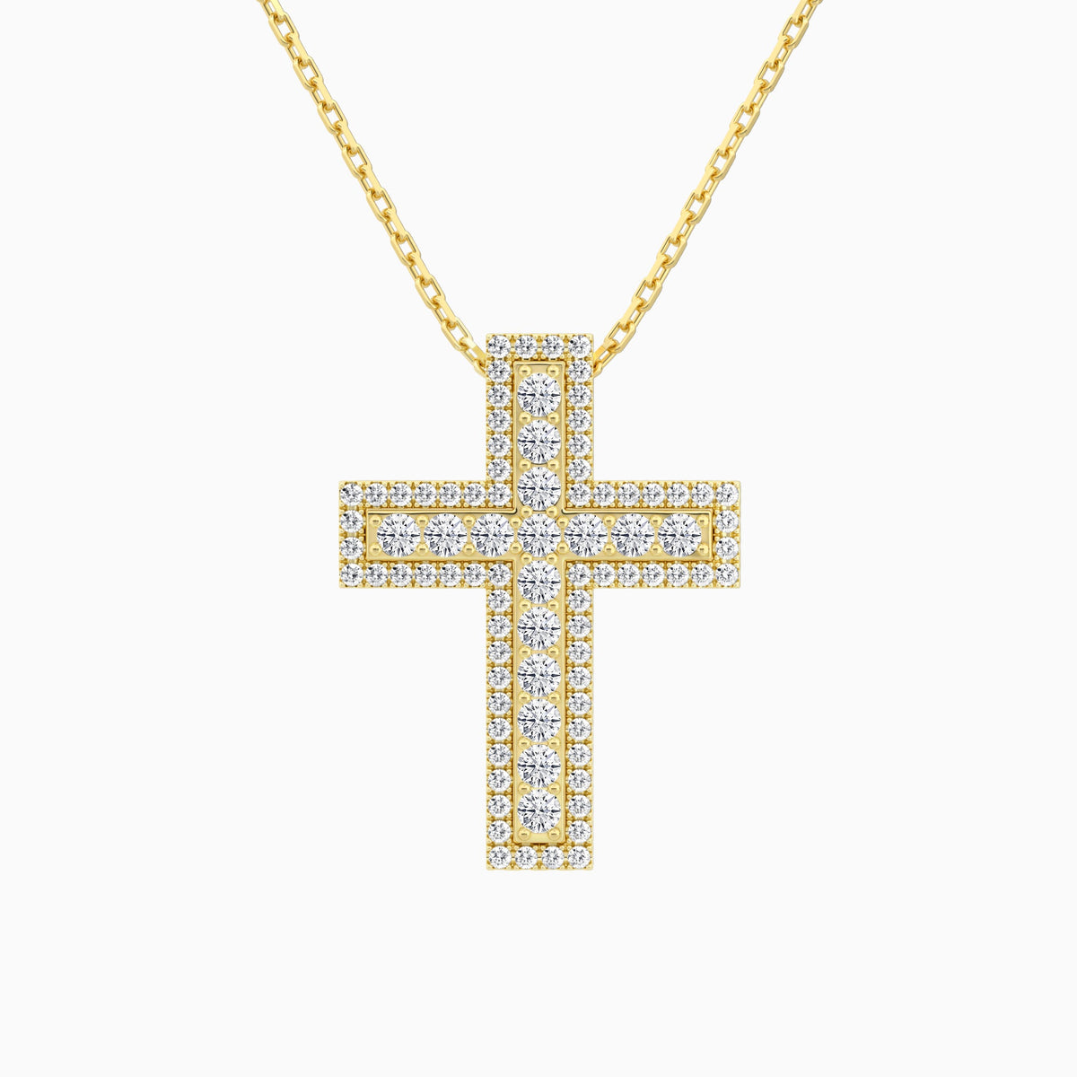 Lab Grown Diamond Pavé Edge Cross Pendant Necklace In 14K Yellow Gold - Lucenjuri