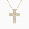 Lab Grown Diamond Pavé Edge Cross Pendant Necklace In 18K Yellow Gold - Lucenjuri
