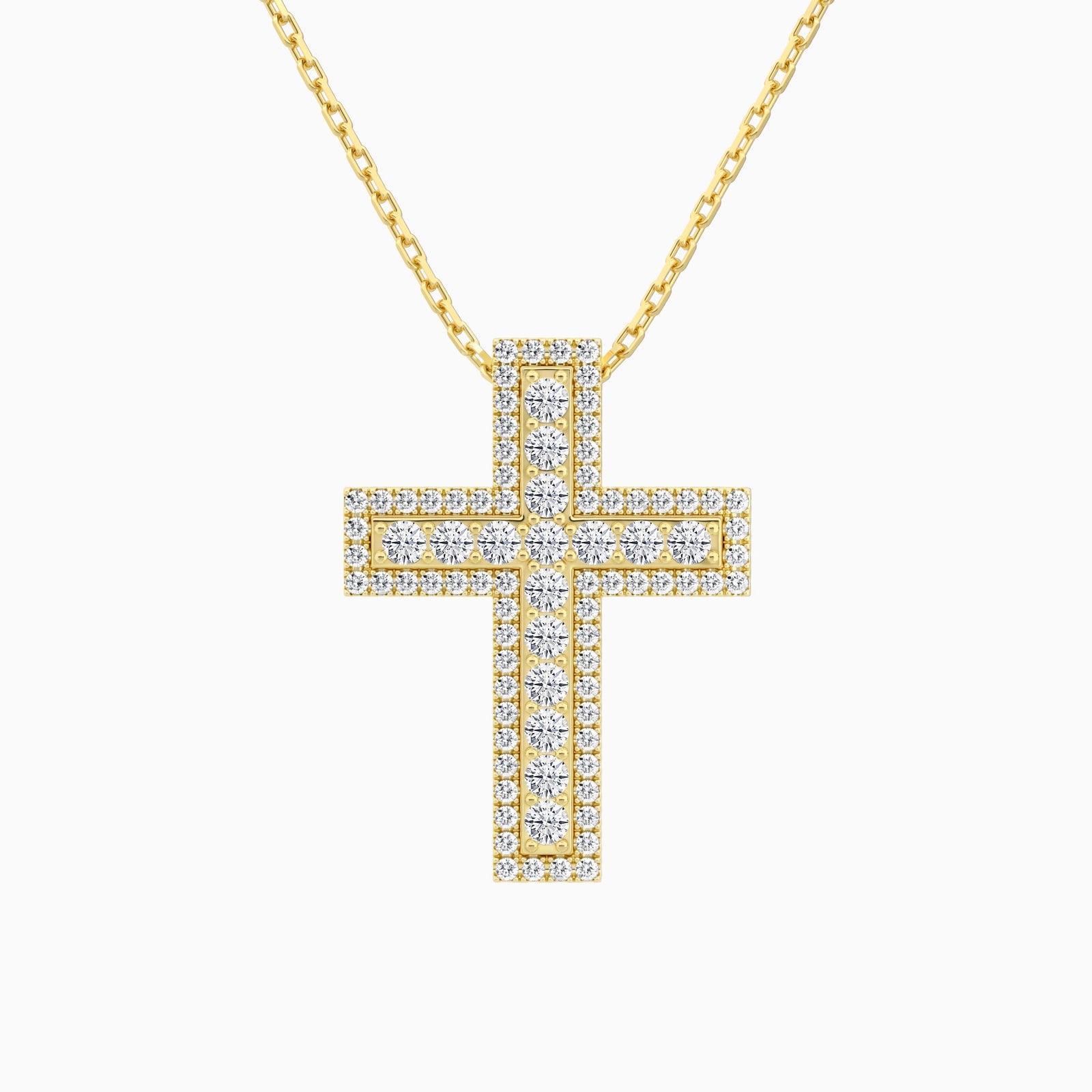 Lab Grown Diamond Pavé Edge Cross Pendant Necklace In 18K Yellow Gold - Lucenjuri
